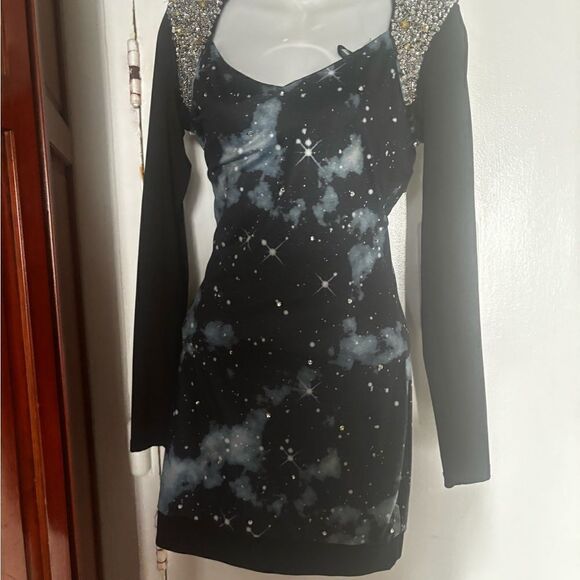 Bebe Galaxy Blue Jeweled Mini Dress runway limited addiction collection - Picture 3 of 9